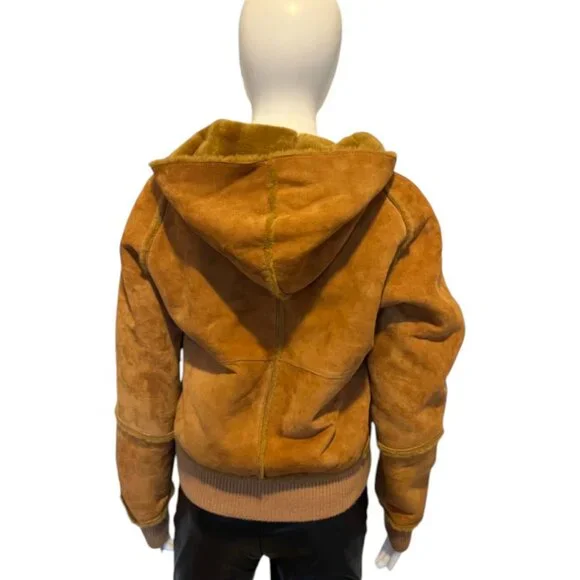 UGG Suede Leather and Faux Fur Lined Hooded Bomber Jacket | Size M - Picture 7 of 14